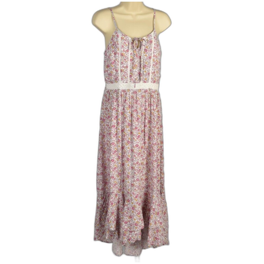 Japna Tiered Maxi Floral Sundress High Low Smocked Back Boho Hippie Chic Size L